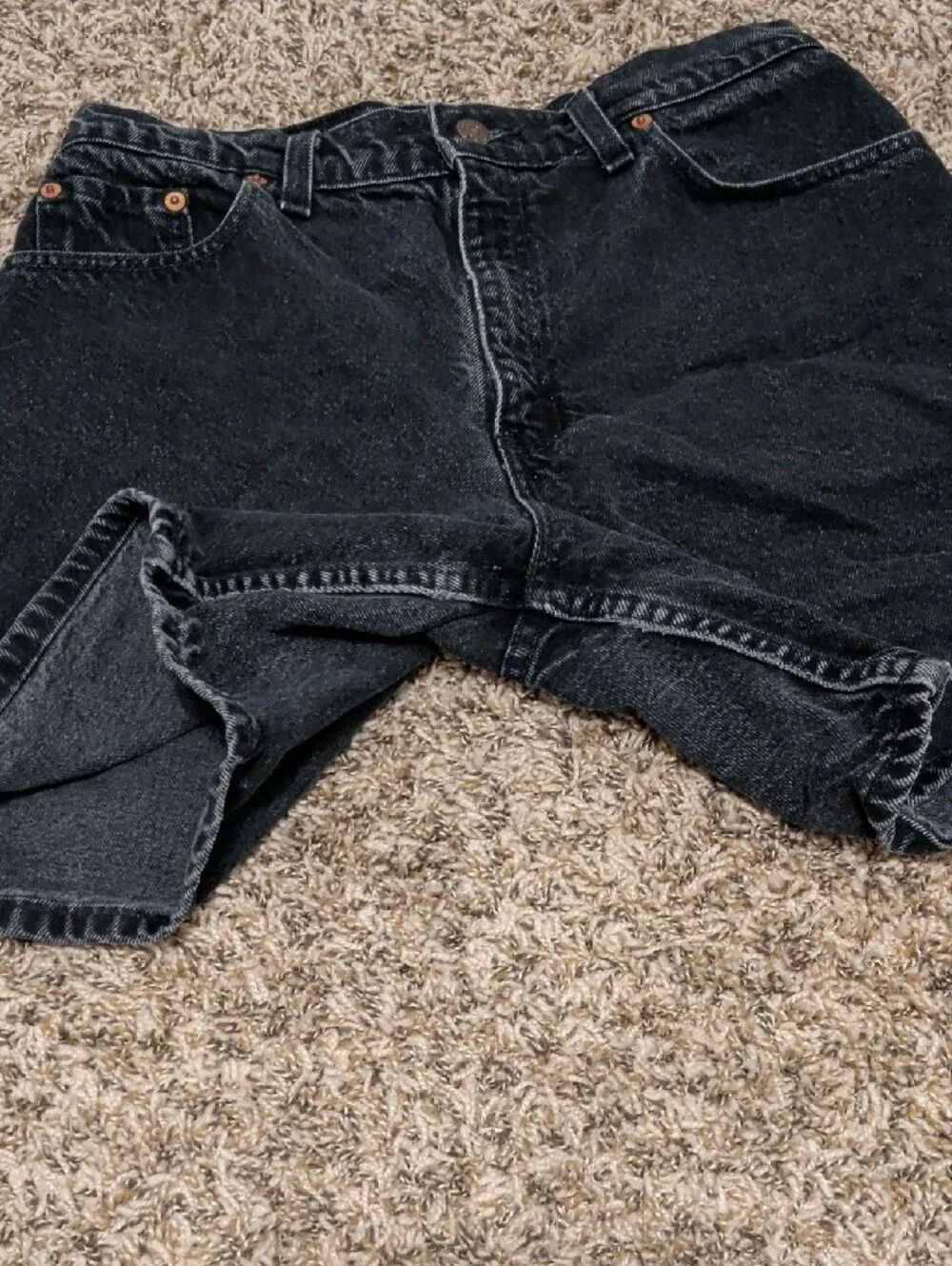 Levis 1994 vintage 550 relaxed fit black denim high rise long inseam shorts